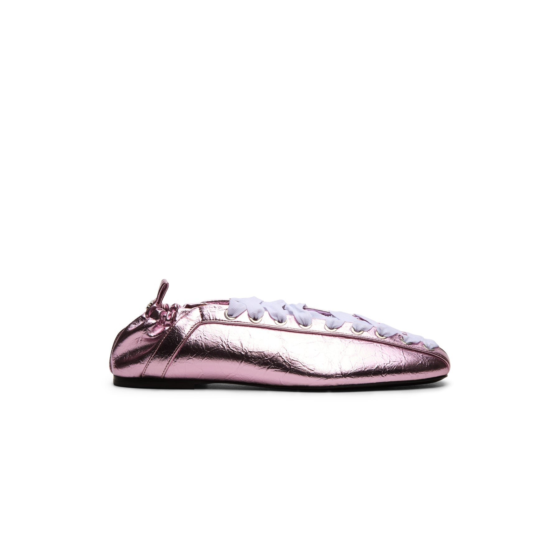 GANNI Eyelets Lace Up Ballerina Crinkle Metallic (Cameo Pink)