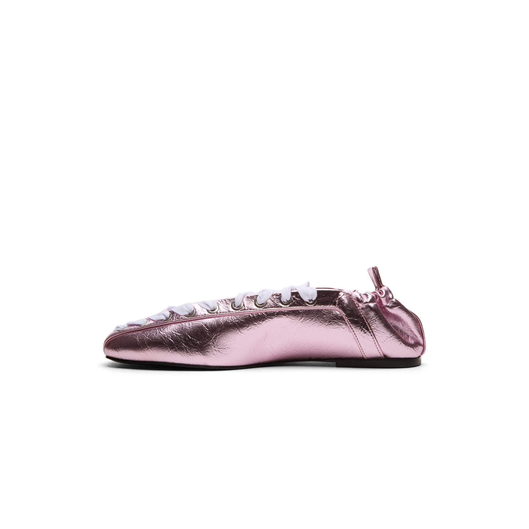 GANNI Eyelets Lace Up Ballerina Crinkle Metallic (Cameo Pink)
