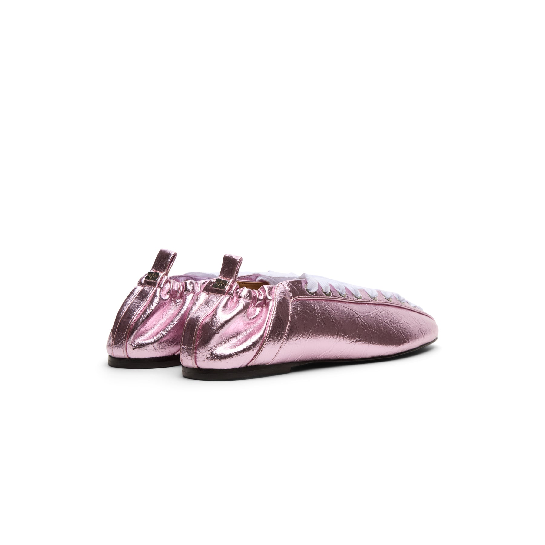 GANNI Eyelets Lace Up Ballerina Crinkle Metallic (Cameo Pink)