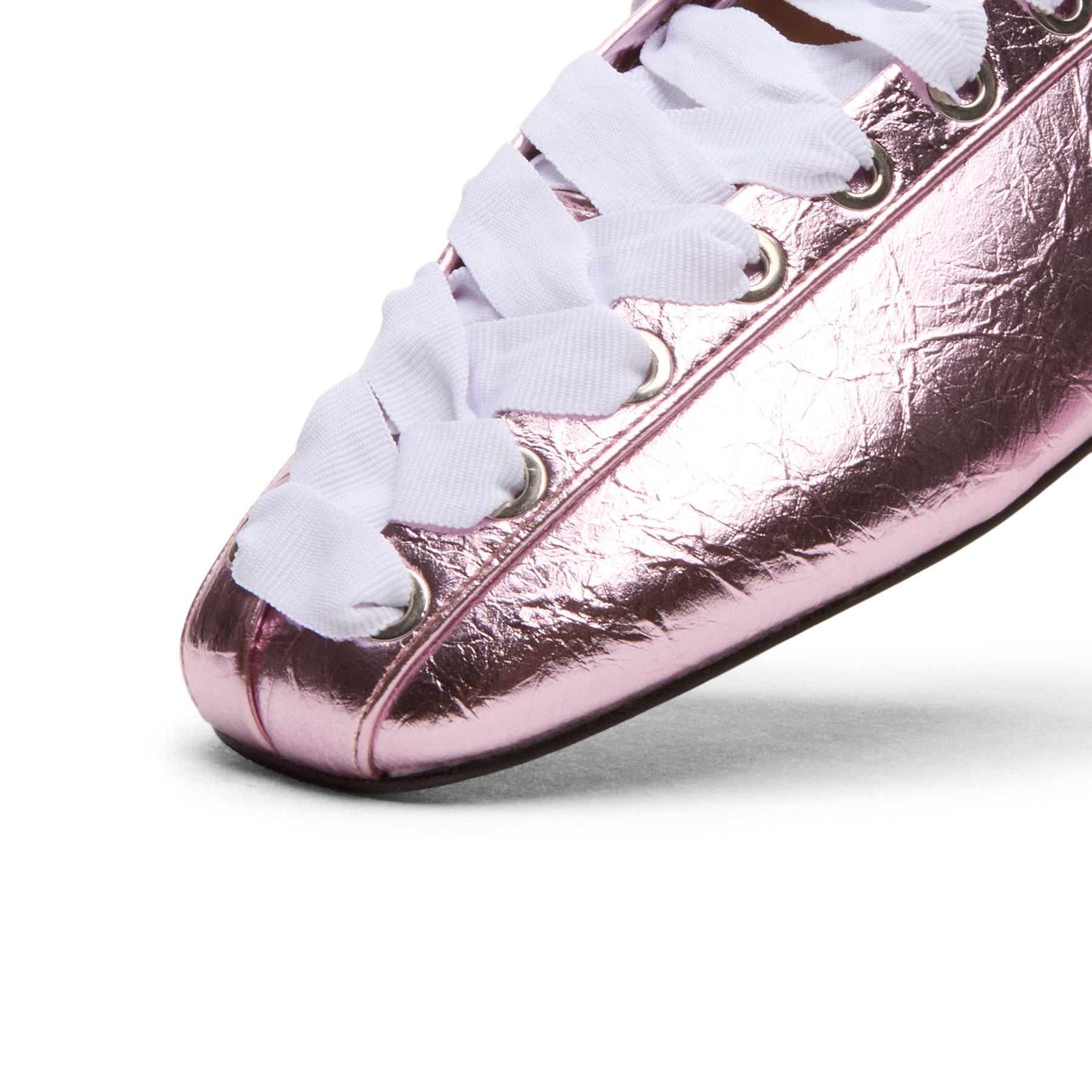 GANNI Eyelets Lace Up Ballerina Crinkle Metallic (Cameo Pink)