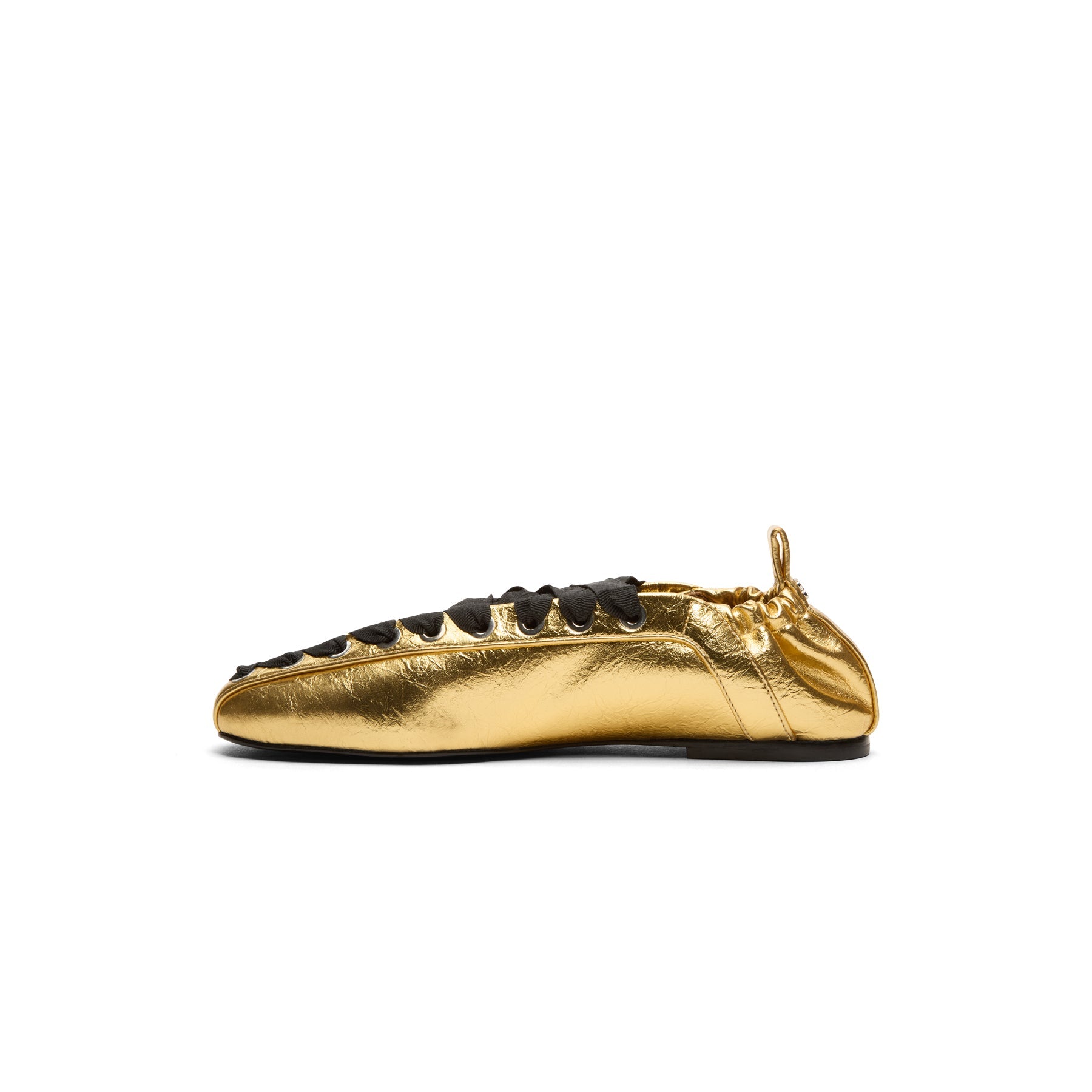 GANNI Eyelets Lace Up Ballerina Crinkle Metallic (Gold)