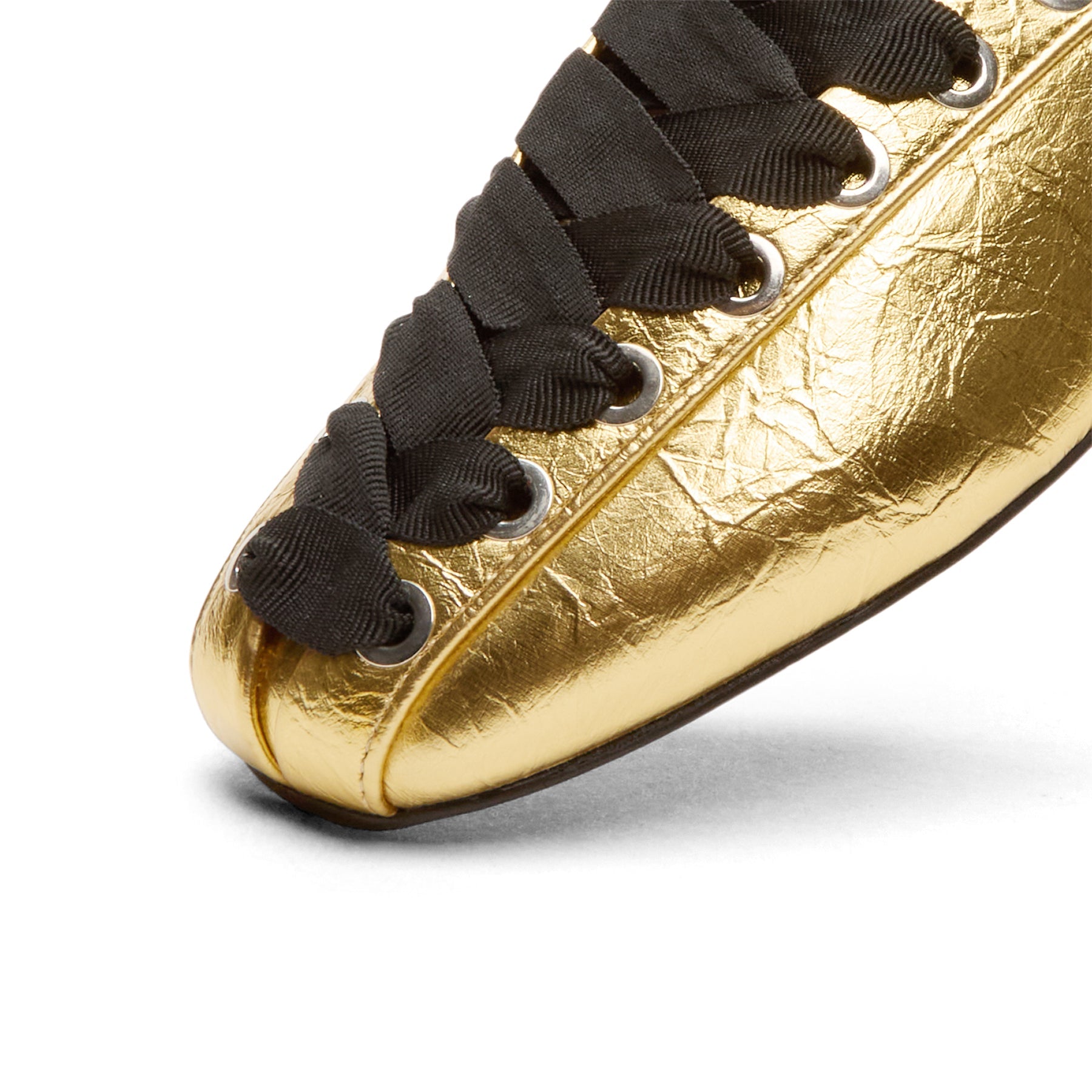 GANNI Eyelets Lace Up Ballerina Crinkle Metallic (Gold)