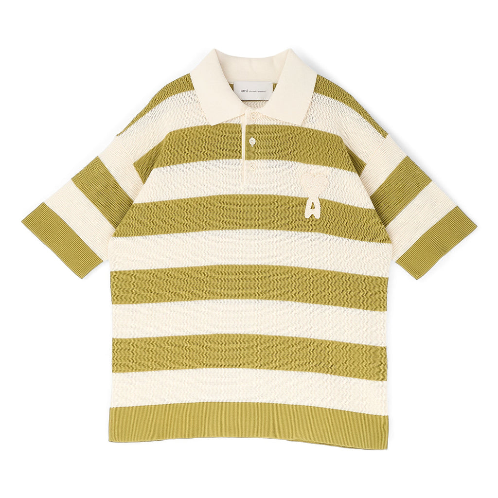 AMI Short Sleeves Polo With AMI De Coeur Patch (Blanc creme/Matcha)