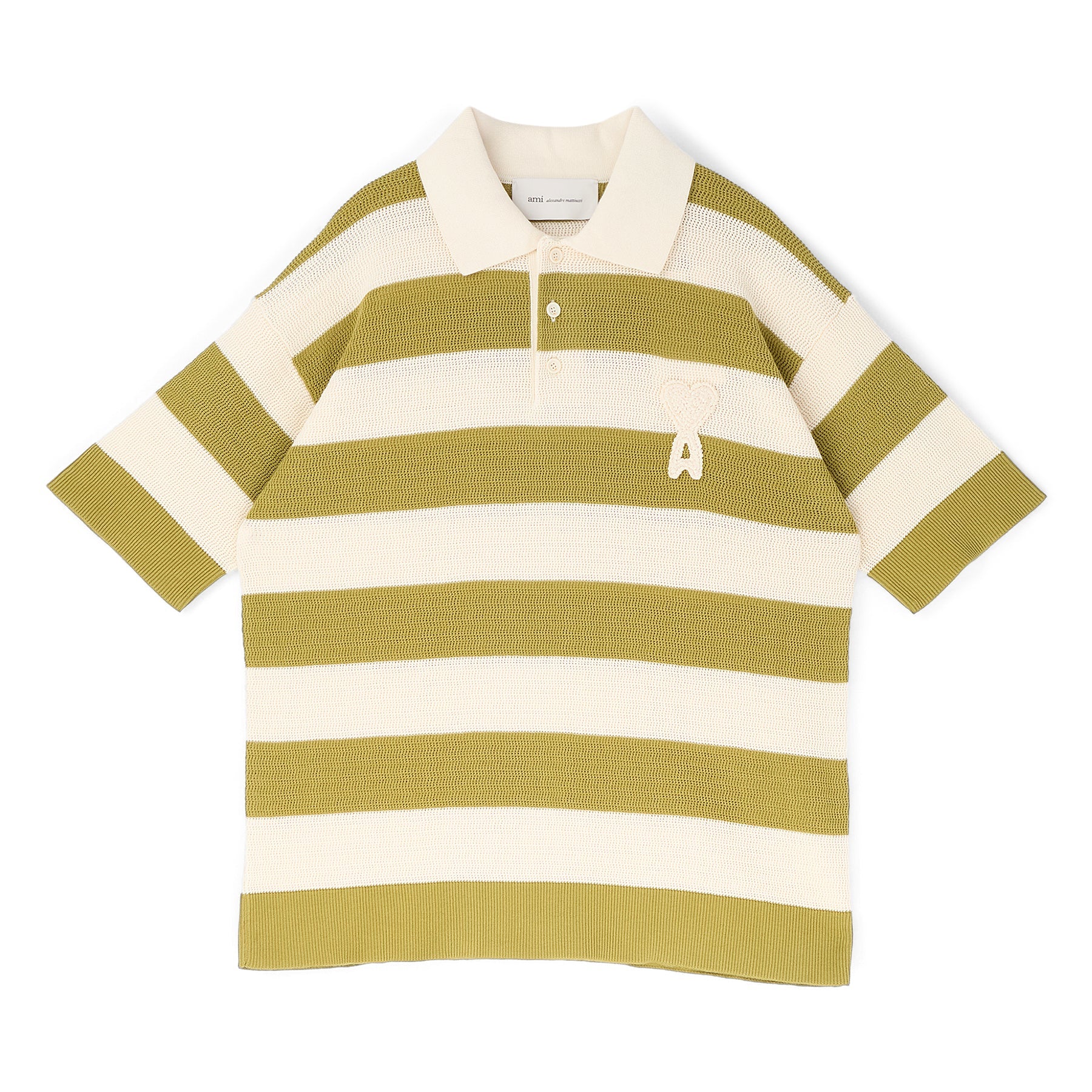 AMI Short Sleeves Polo With AMI De Coeur Patch (Blanc creme/Matcha)