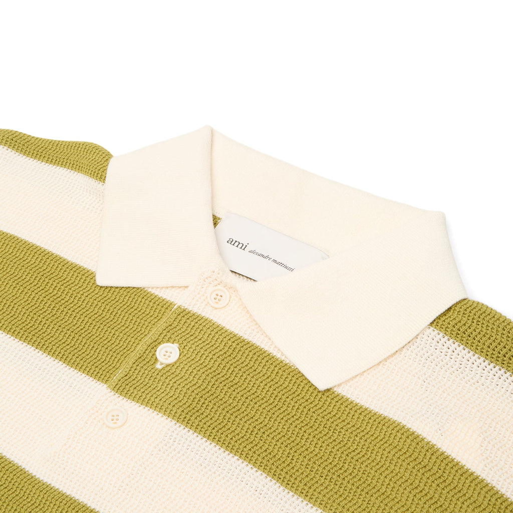 AMI Short Sleeves Polo With AMI De Coeur Patch (Blanc creme/Matcha)