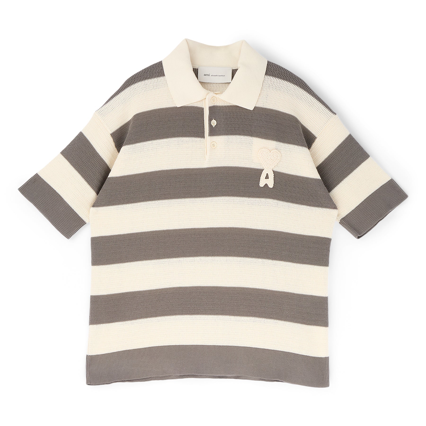 AMI Short Sleeves Polo With AMI De Coeur Patch (Blanc creme/Carbone)
