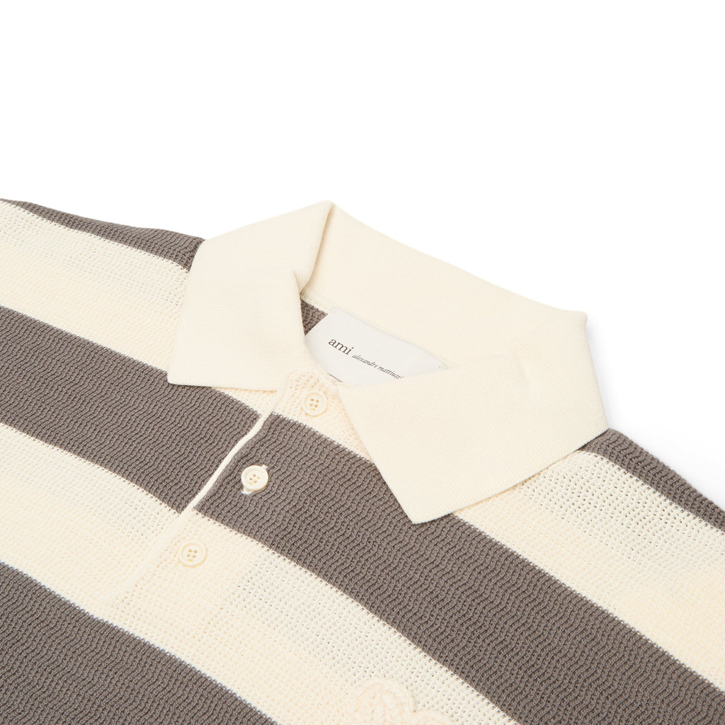 AMI Short Sleeves Polo With AMI De Coeur Patch (Blanc creme/Carbone)