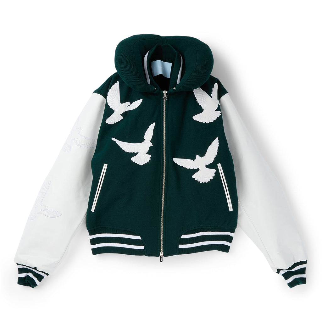 3.Paradis Flying Dove Pillow Neck Varsity Jacket (Green)