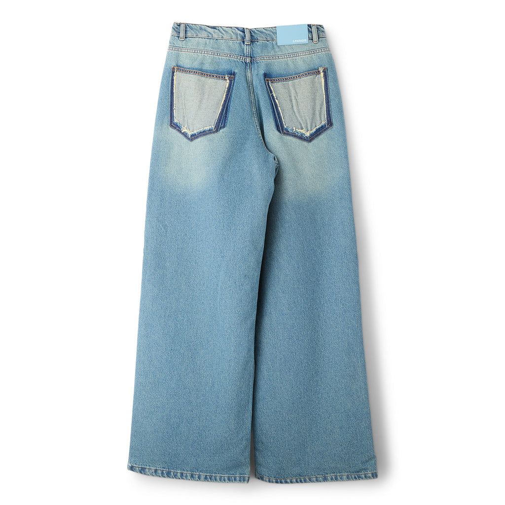 3.Paradis Wide Leg Padded Jeans (Washedblue)