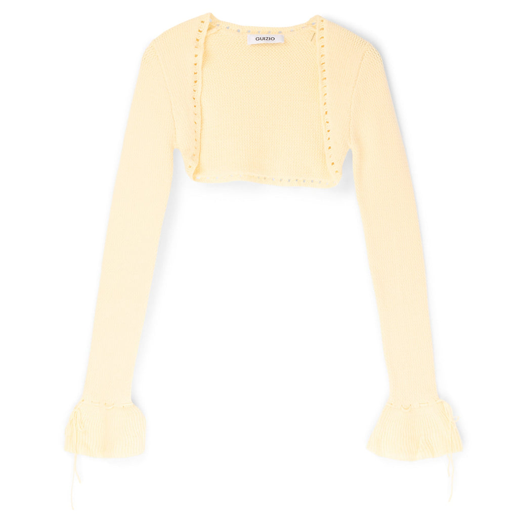 Danielle Guizio Crochet Ruffle Sleeve Bolero (Honey butter)