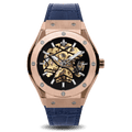 Prague Skeleton Automatic Deluxe - Rose Gold + Blue Leather Strap