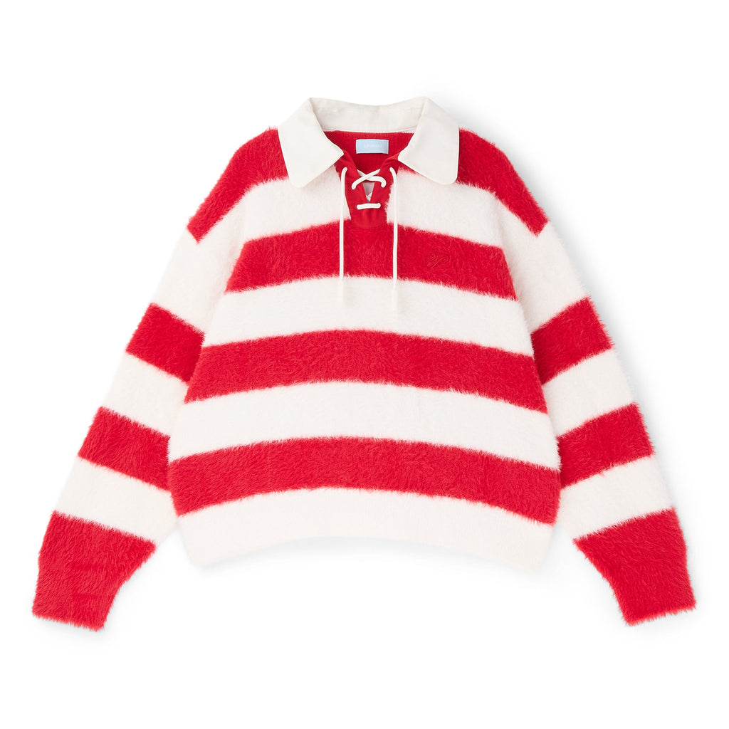3.Paradis Fluffy Knit LS Polo (Redwhite)