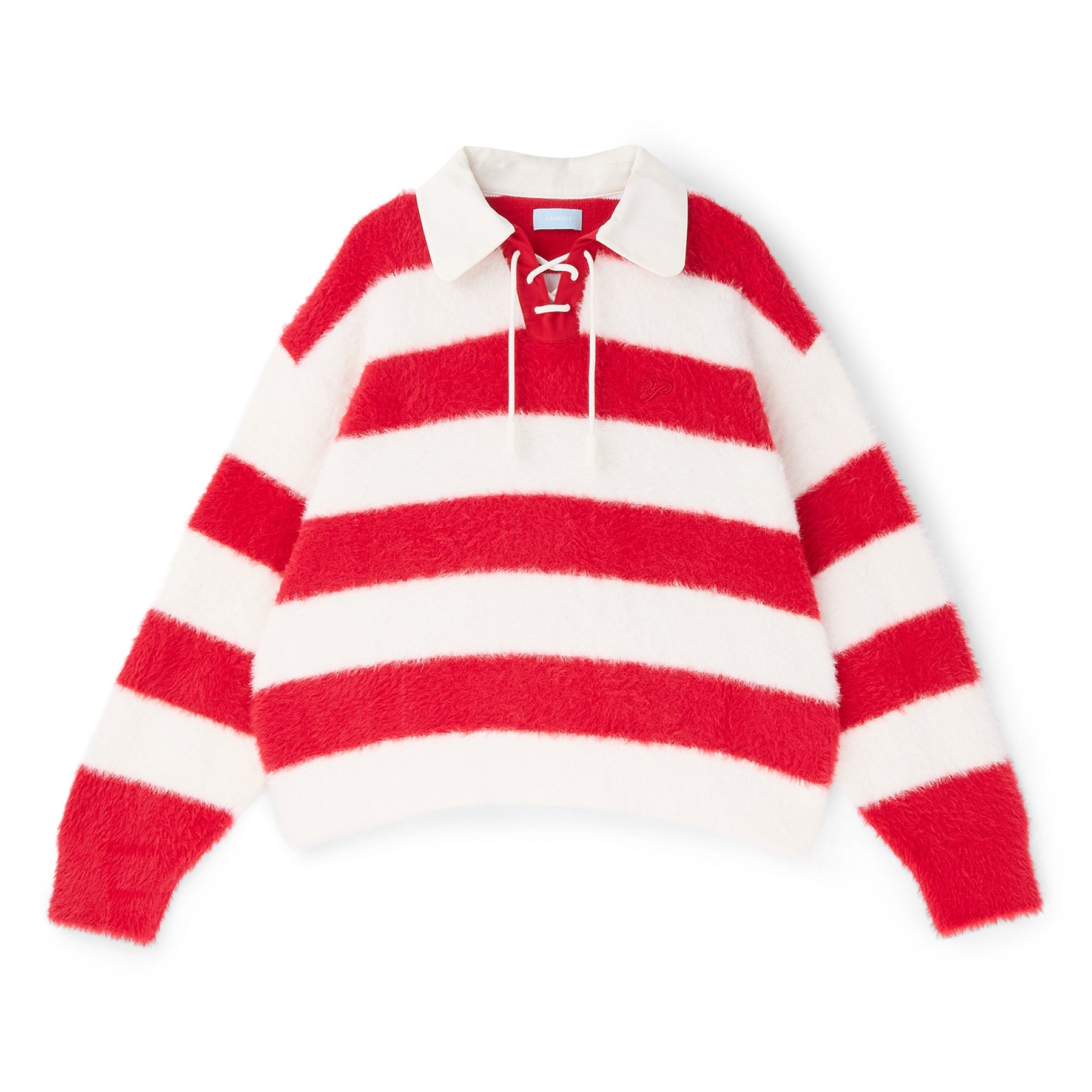 3.Paradis Fluffy Knit LS Polo (Redwhite)