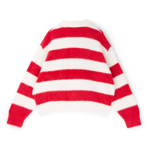 3.Paradis Fluffy Knit LS Polo (Redwhite)