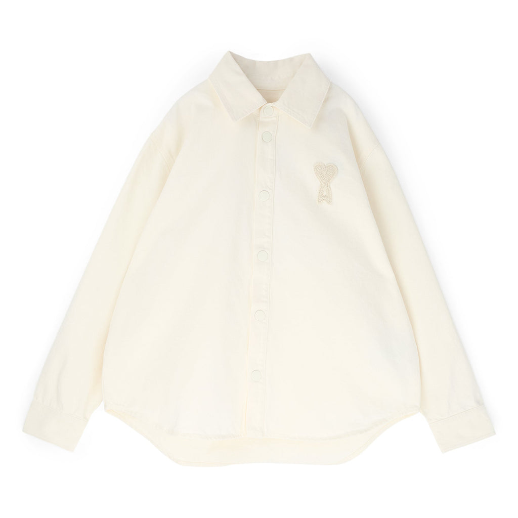 AMI Overshirt With Knitted AMI De Coeur (Blanc creme)
