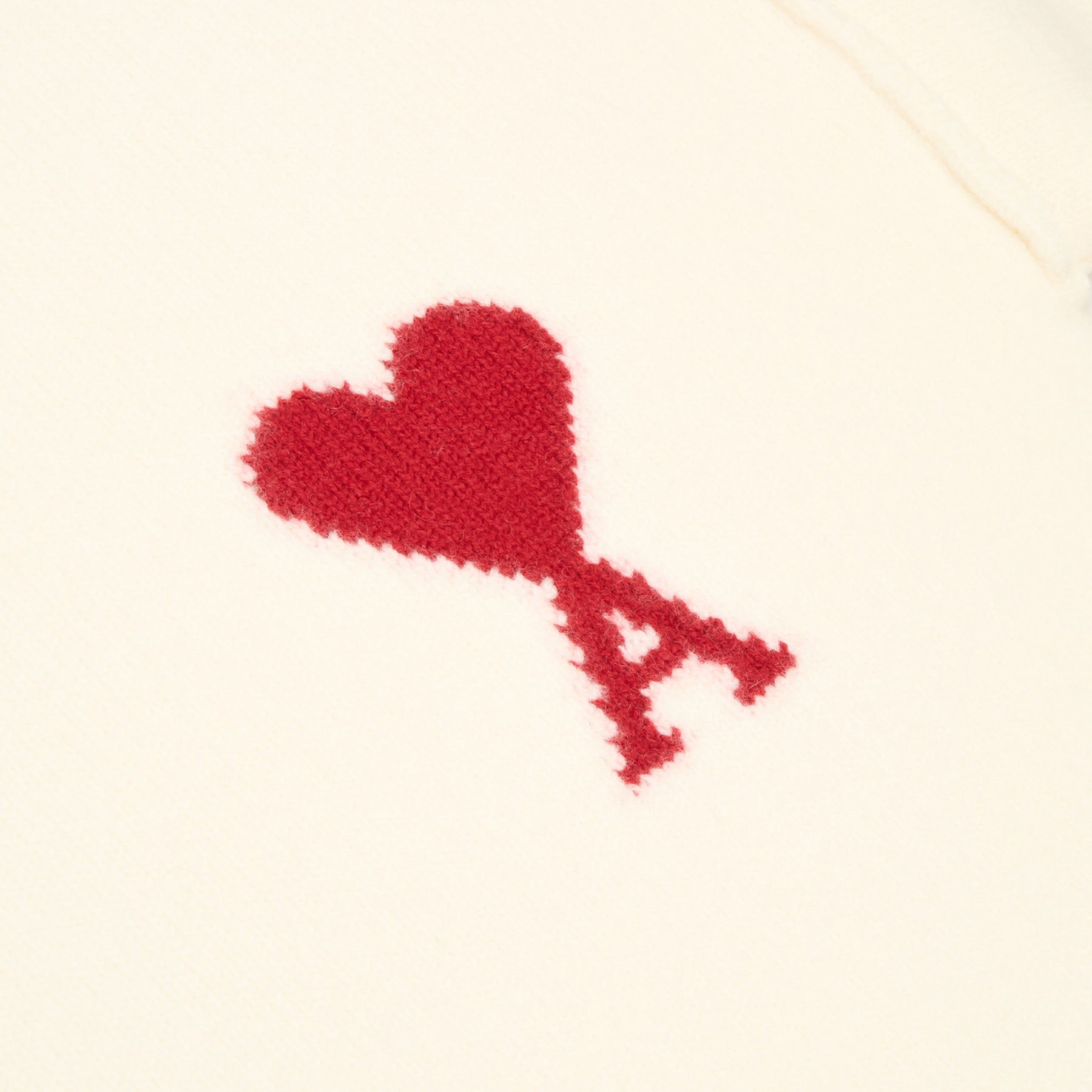 AMI Crewneck Sweater With Contrasted AMI De Coeur (Ecru/Rouge)