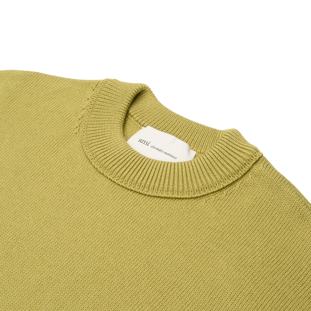AMI Crewneck Sweater With Contrasted AMI De Coeur (Matcha/Ecru)