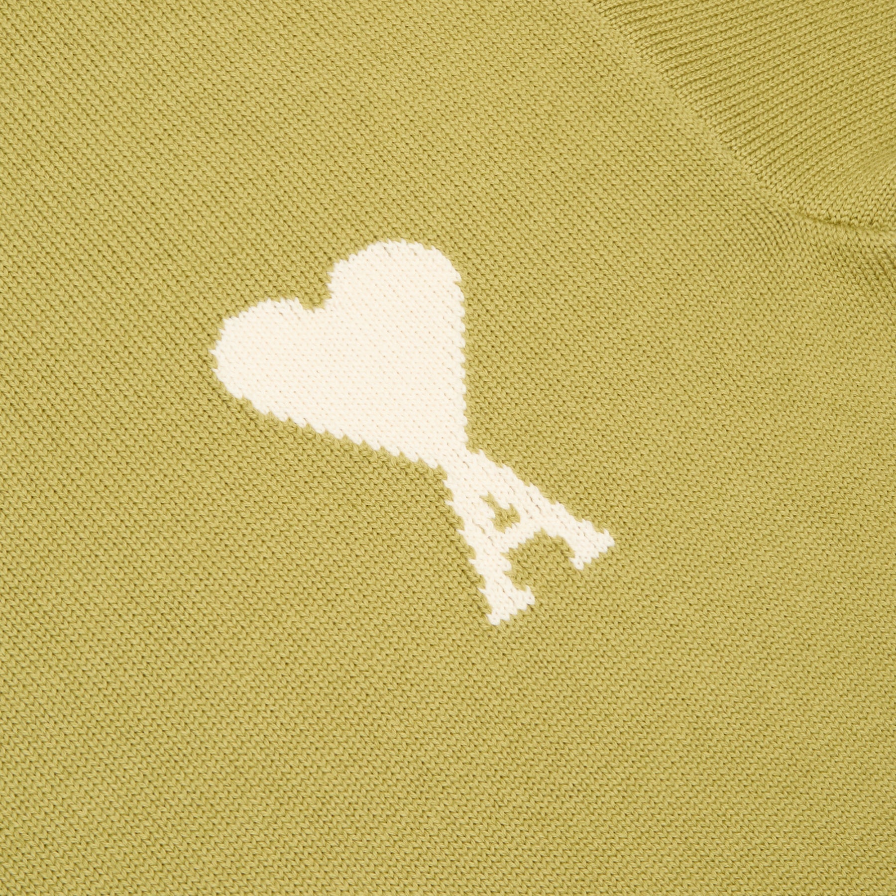 AMI Crewneck Sweater With Contrasted AMI De Coeur (Matcha/Ecru)