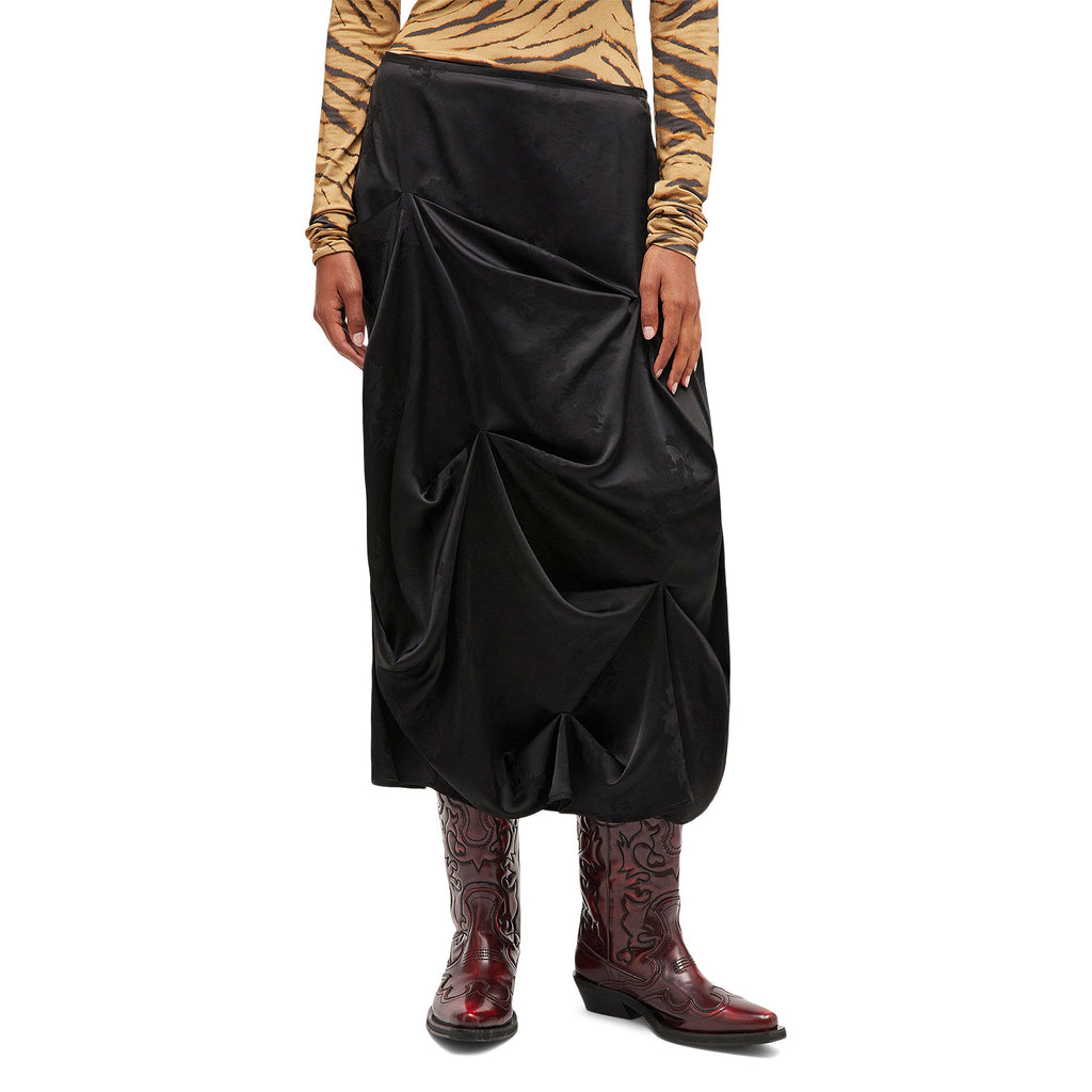 GANNI Jacquard Tuck Drpaed Skirt (Black)